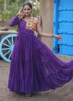 Faux Georgette  Purple Festival Wear Bandhani Print With Kutchi Patch Work Readymade Gown